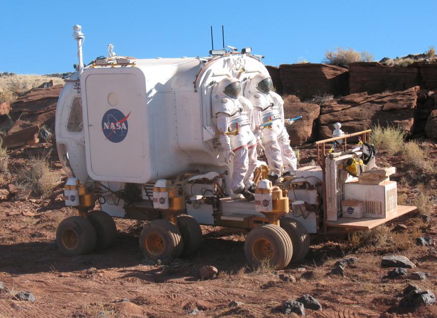 Suitports on the rear of the Small Pressurized Rover