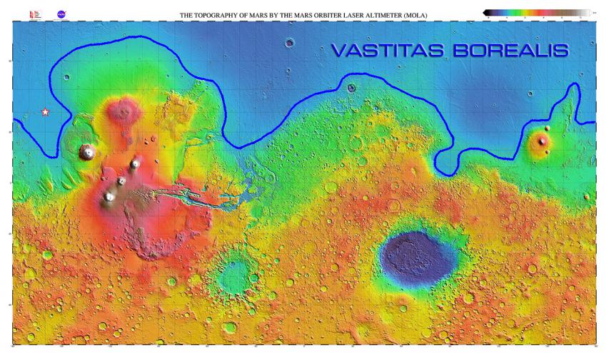 Mars topographical map generated from MOLA data
